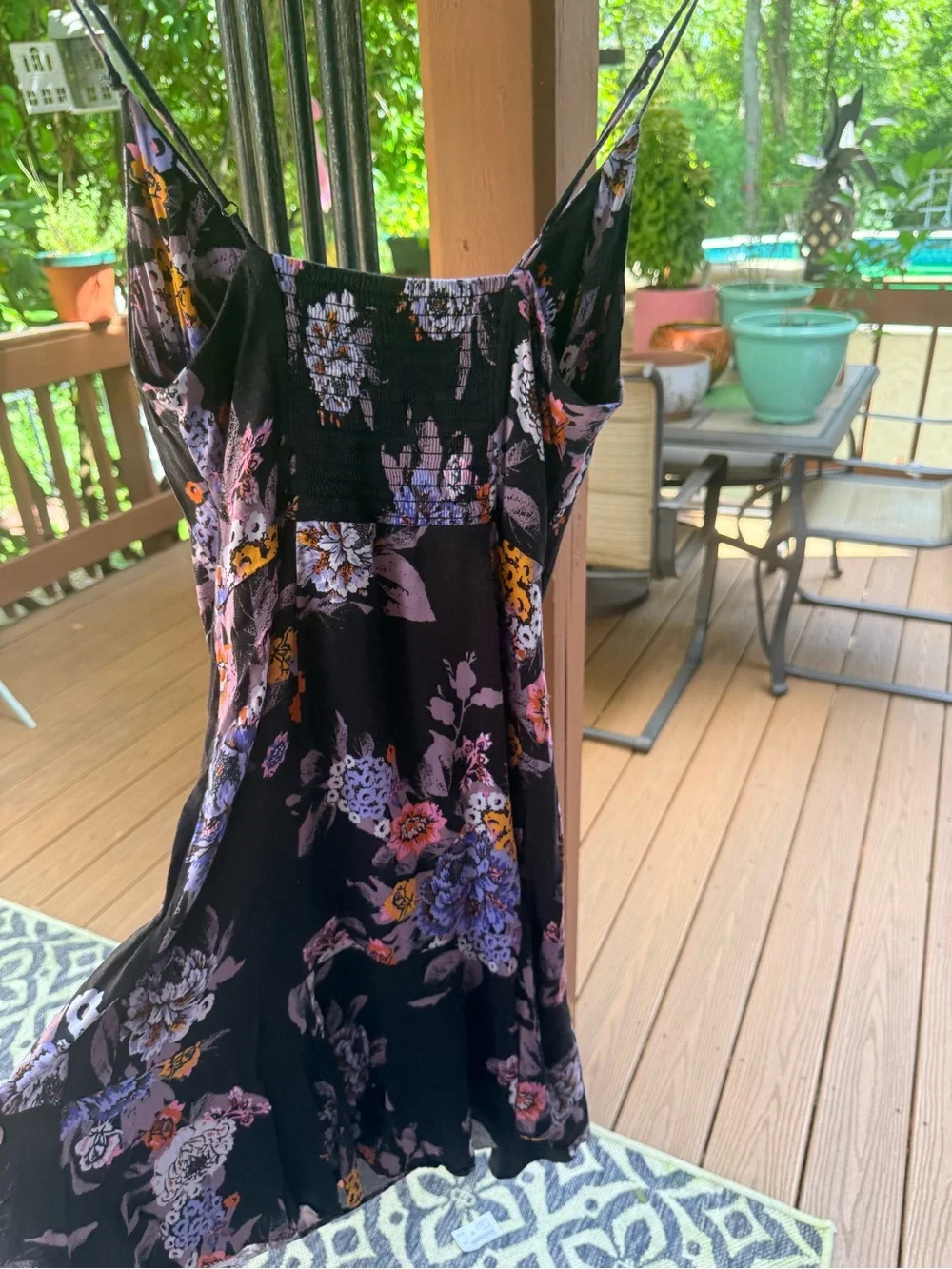 Free People Floral V-Neck Mini Dress in Black and Lavender